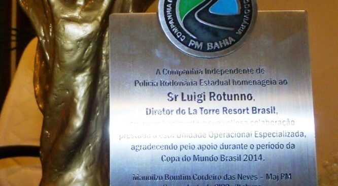 La Torre Resort recebe mais uma homenagem pelo apoio prestado durante a Copa